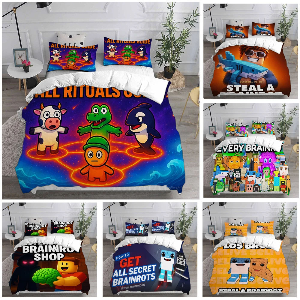 

STEAL A BRAINROT Rob Loxs Комплекты постельного белья Одеяло Покрывало Пододеяльник Наволочка Комплекты из 2-3 предметов Размер для детей и взрослых
