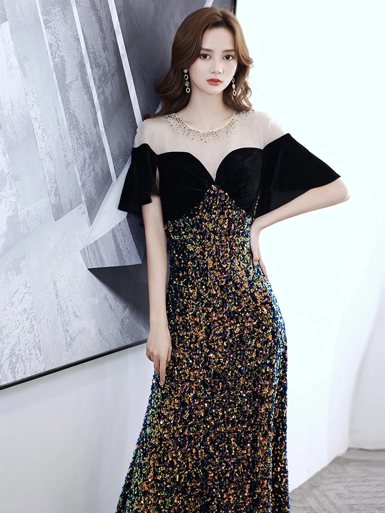 

Ele Evening Gown for Host 2025 New Women's Luxury High-end Ball Glitter Winter Faionable Long Dr with ort Sves