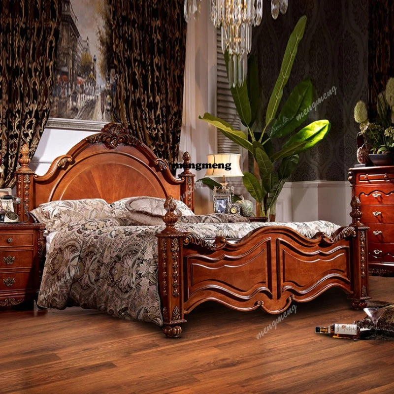 American solid wood luxury double bed 1.8 princess bed villa furniture European court pillar bed