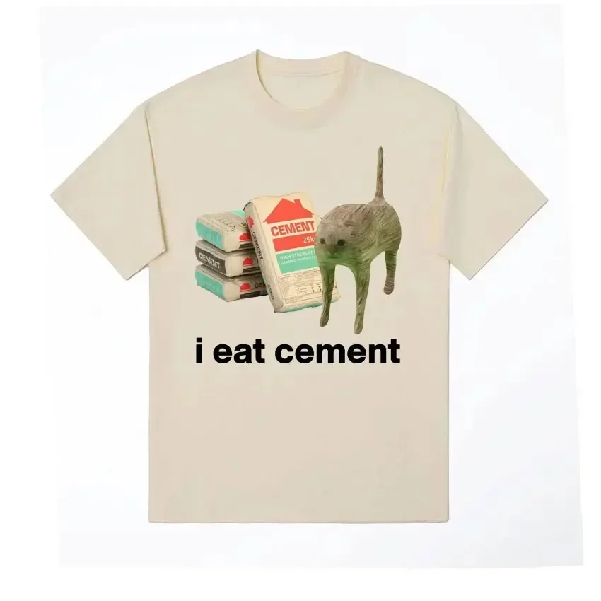 I Eat Cement Cursed Cat Funny MemeT T-shirt Women's Fashion Casual Short Sleeved T-shirt Women's Large Loose T-shirt Top