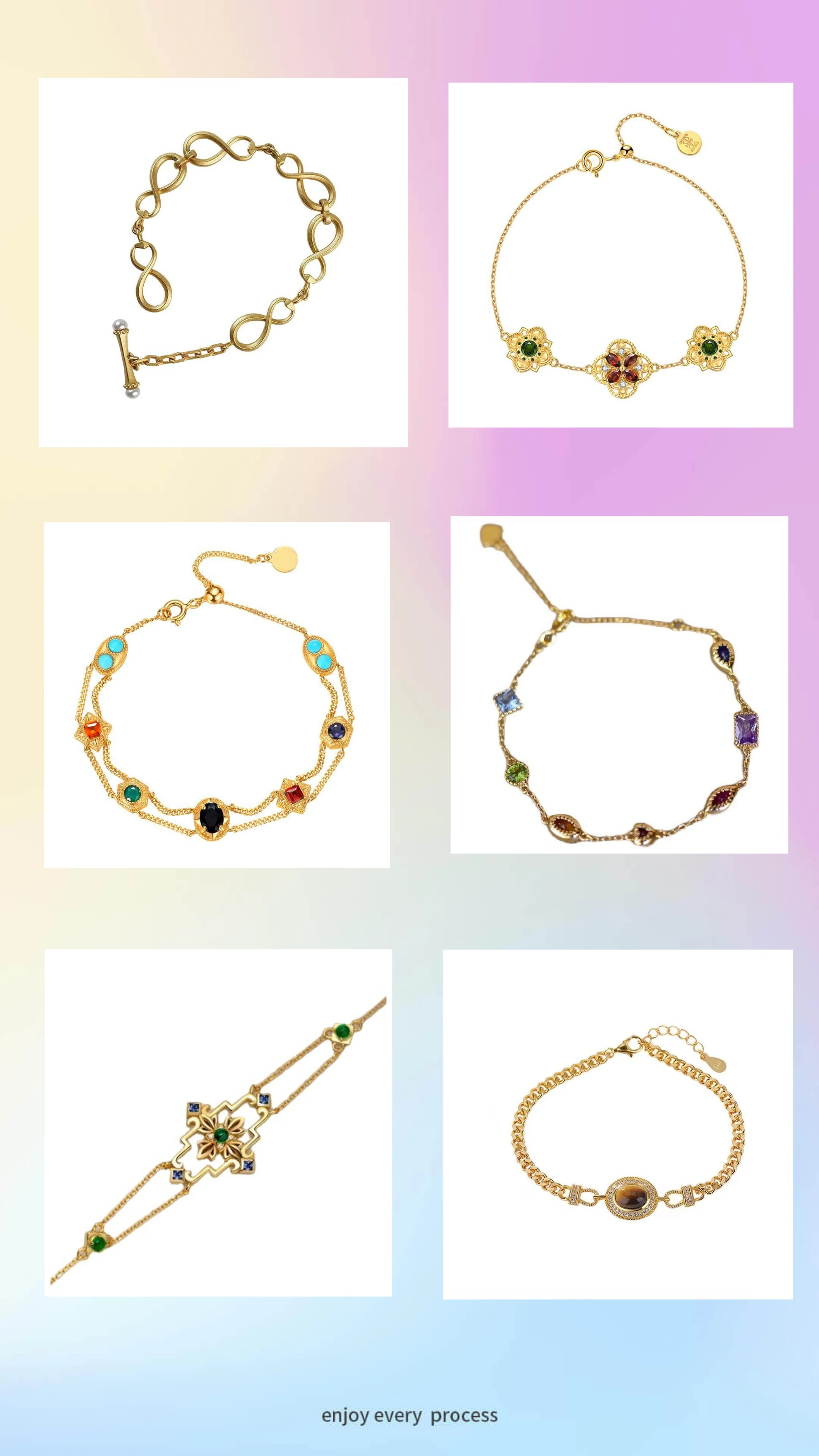 

Vintage Gemstone Bracelets Collection 18K Gold Plated Emerald Tourmaline Sapphire Garnet Cuff Bangles Natural Stone Ins Jewelry