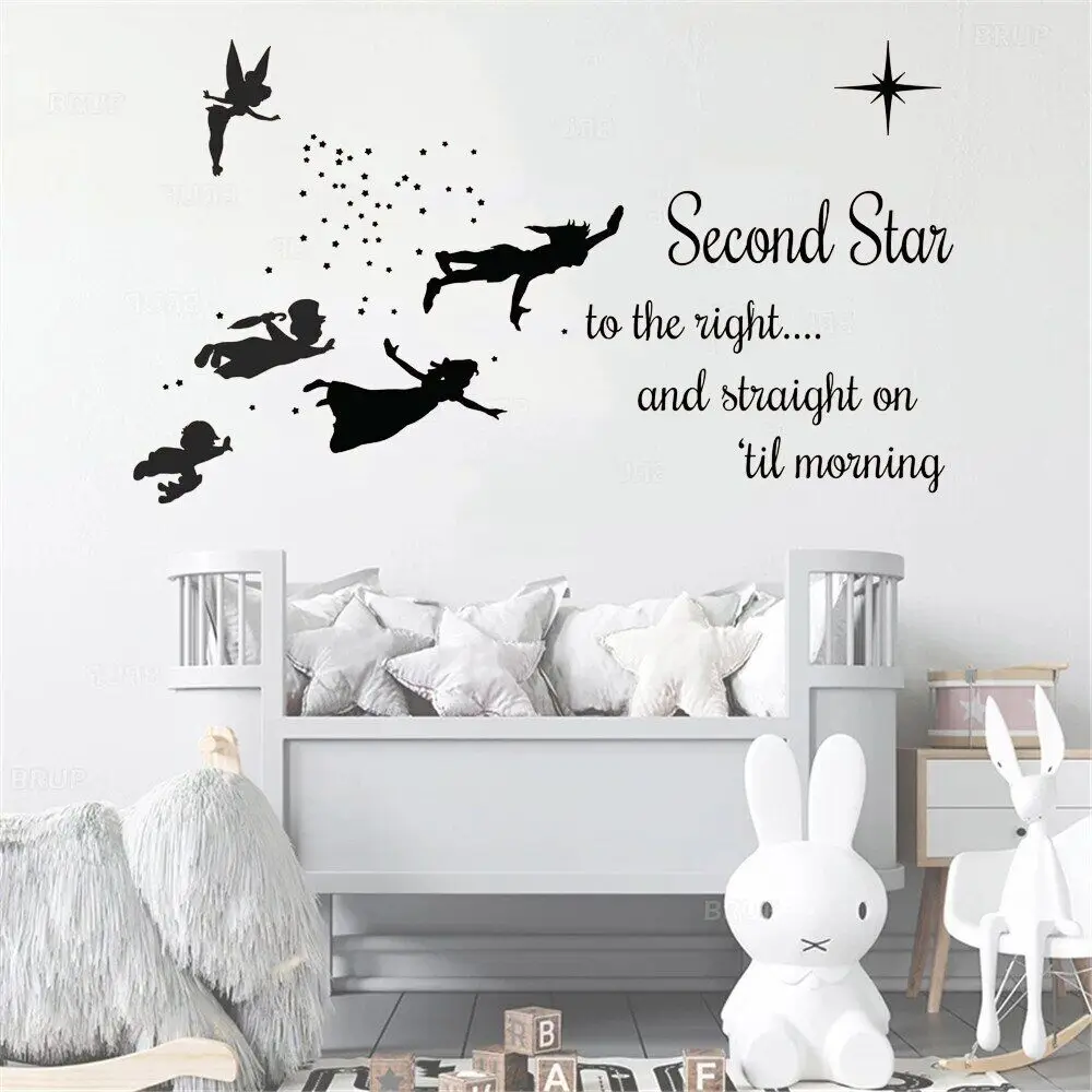 Peter Pan Wall Decal,Peter Pan Quotes Vinyl Sticker Neverland Stars Decal Child Kids Room Decoration