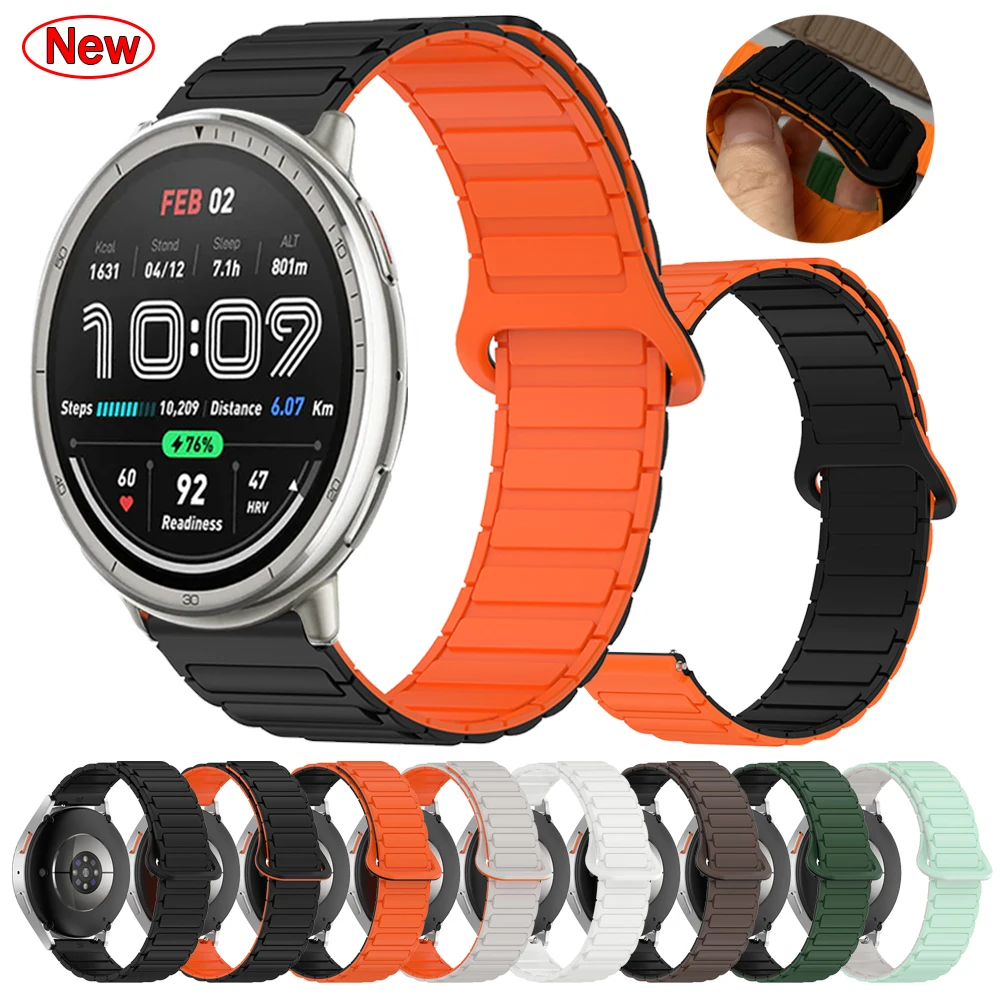 Bracelet magnétique en Silicone, 20mm/22mm, pour Amazfit Active/BALANCE 2, Bracelet de remplacement AMAZFIT BIP6 5 UNITY GTR4 3 2E GTS 4 mini 3