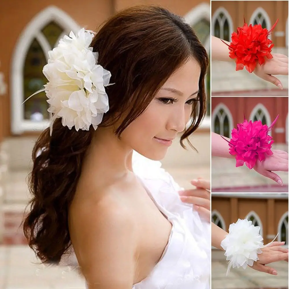 New Elastic Flower Headband Colorful Wrist Band Corsage Wedding Headwear Dance Performance