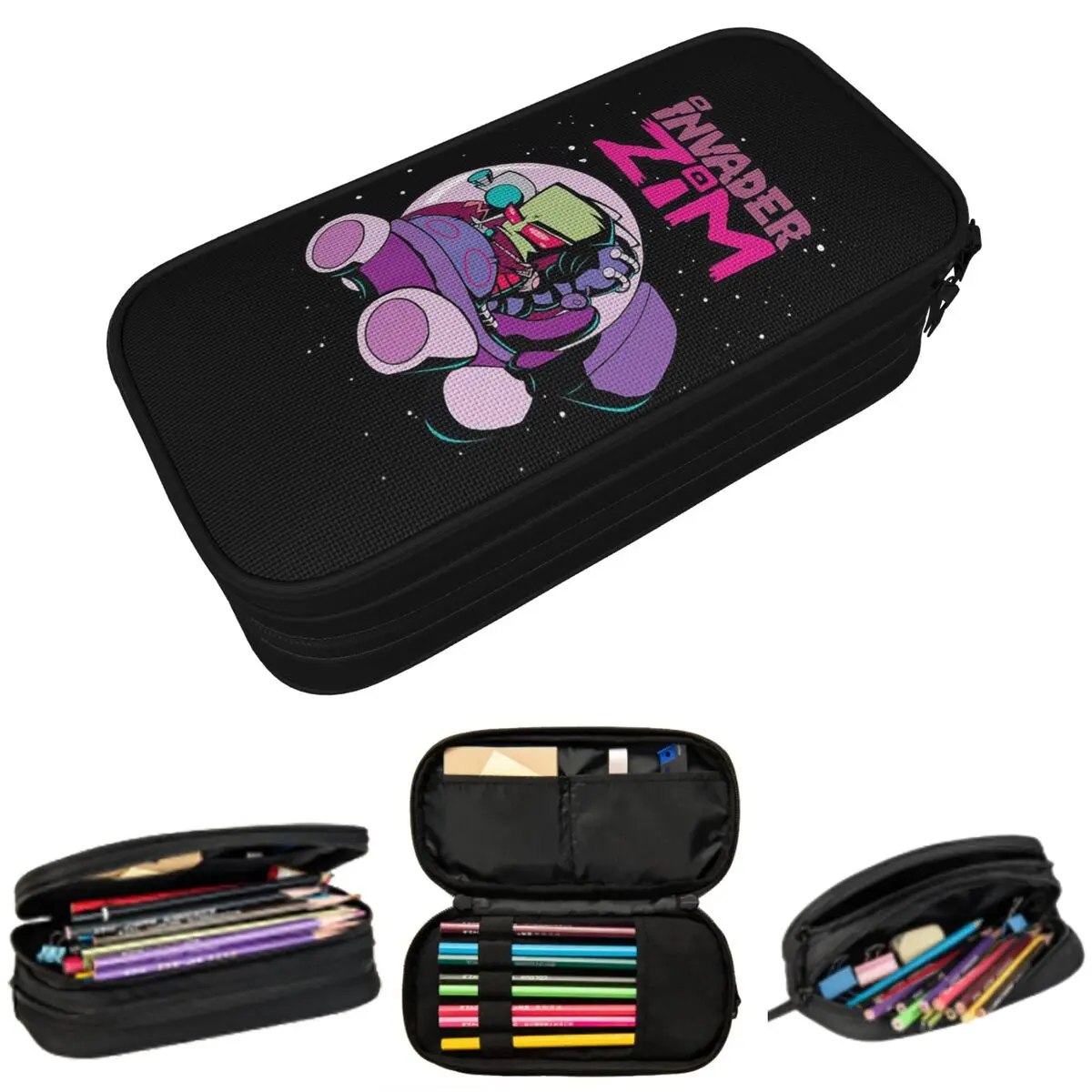 Cartoon Invader Zim Game Cartoon Movies Pencil Case for Students Gifts Pen Box Pencil Bag Stationery Supplies Pen Holder Bag