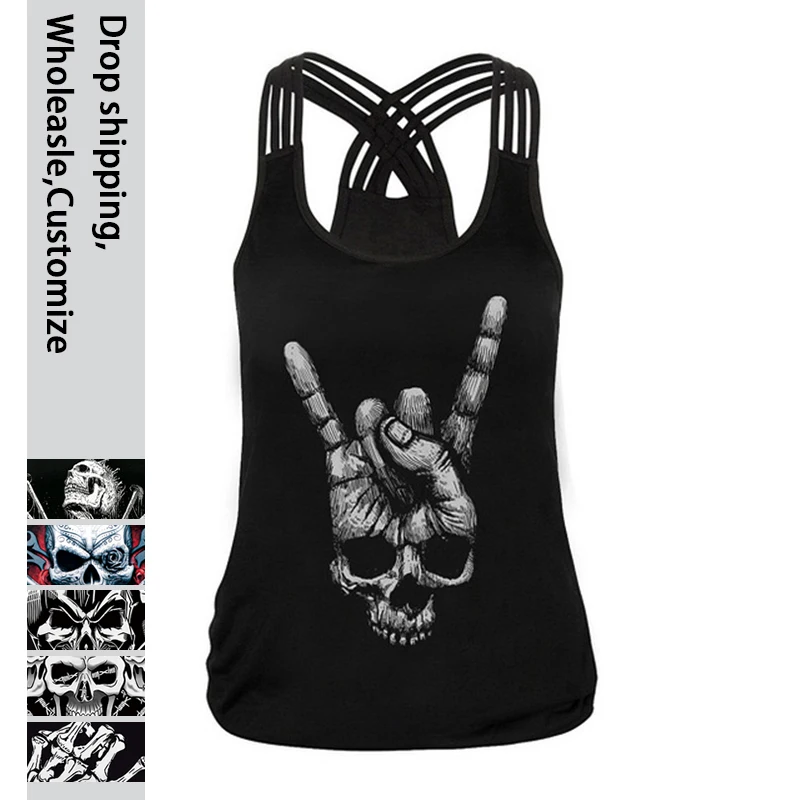 

NADANBAO 2024 Gothic Skull Finger Tank Top For Women Black Sexy Slim Sling Shirt Summer Fashion Sleeveless Tops Tee Casual Vest