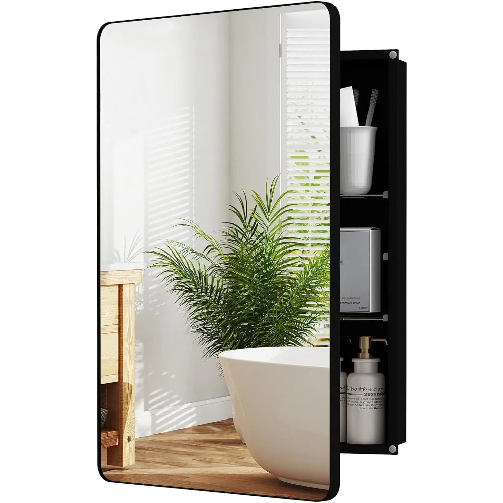 

Настенный аптечка для ванной комнаты с зеркалом, утопленный шкаф для ванной комнаты 20 x 30 дюймов со скошенным зеркалом, регулируемая полка