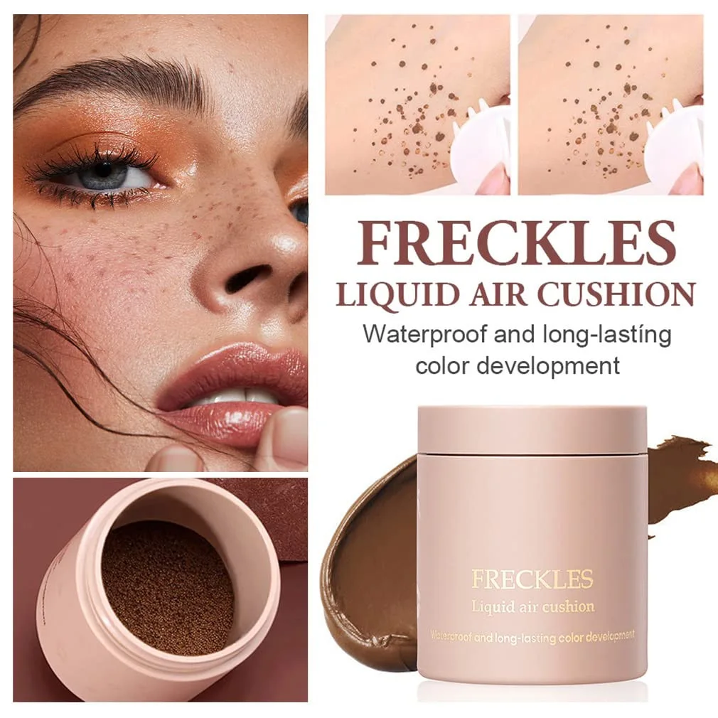 Face Freckles Stamp Brown Gold Fake Freckles Air Cushion Waterproof Lasting Liquid Powder Quick Dry Natural Makeup with Brush