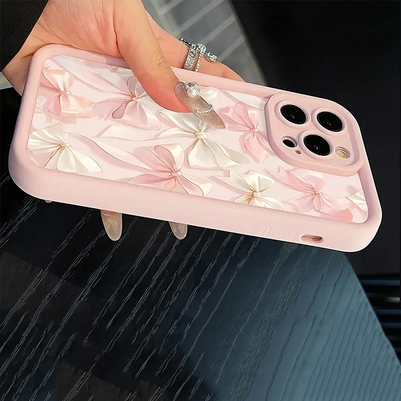 Arco-nó rosa padrão de arco à prova de choque macio tpu caso de telefone para iphone 17 11 12 13 14 15 16 pro max xs xr 7 8plus 16e 17air capa