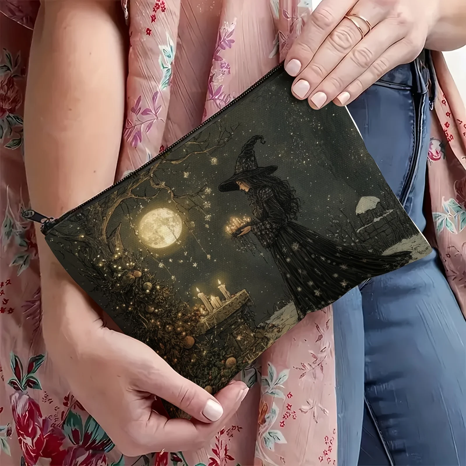 حقيبة مكياج للبالغين من الجنسين، حقيبة تخزين متينة متعددة الوظائف بطابع ساحرة، ألوان مختلطة، مع سحاب لحقيبة شقيقة الطالب أثناء السفر #2