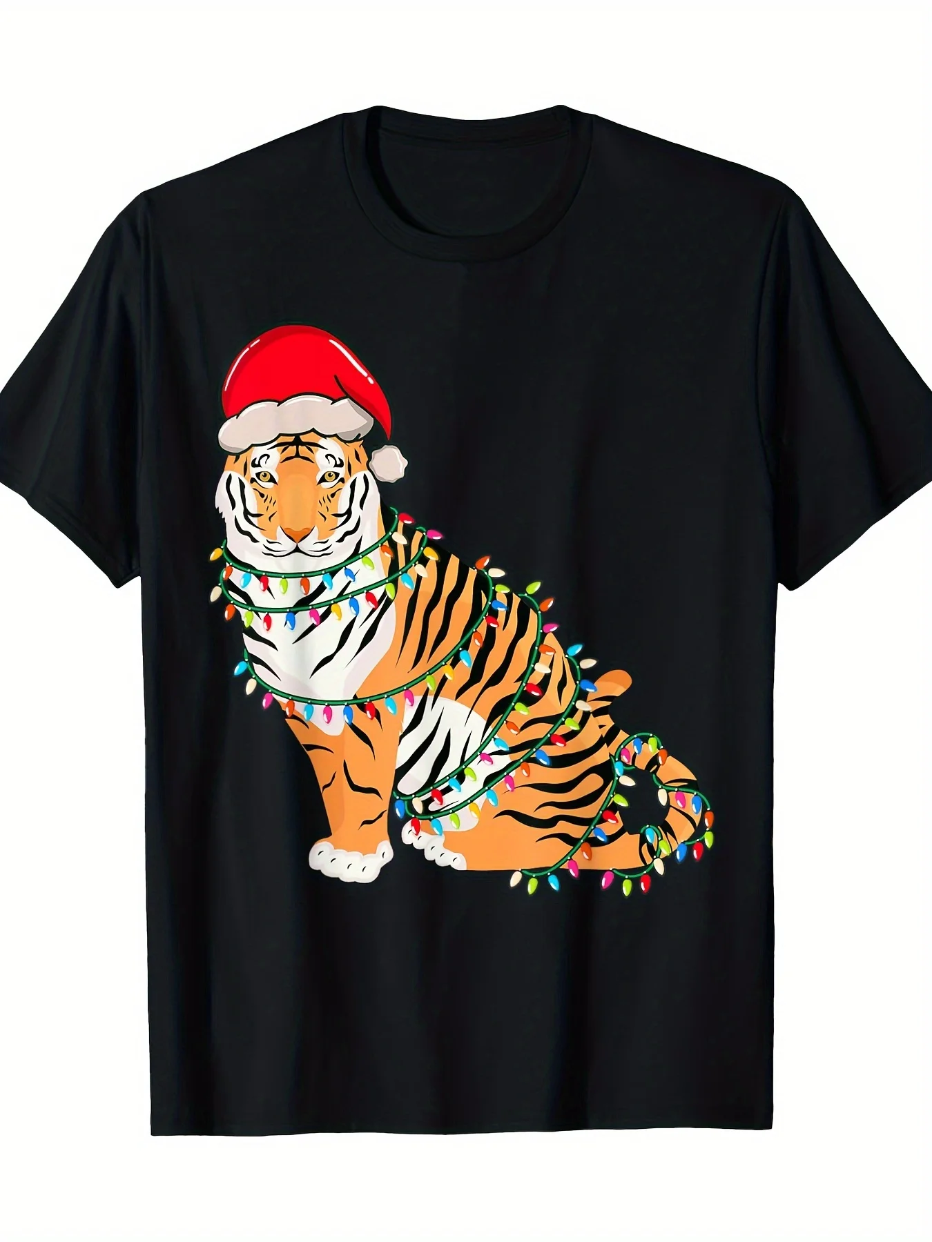 

Christmas light tiger wearing Christmas hat Tiger enthusiast 180g 100% pure cotton T-shirt