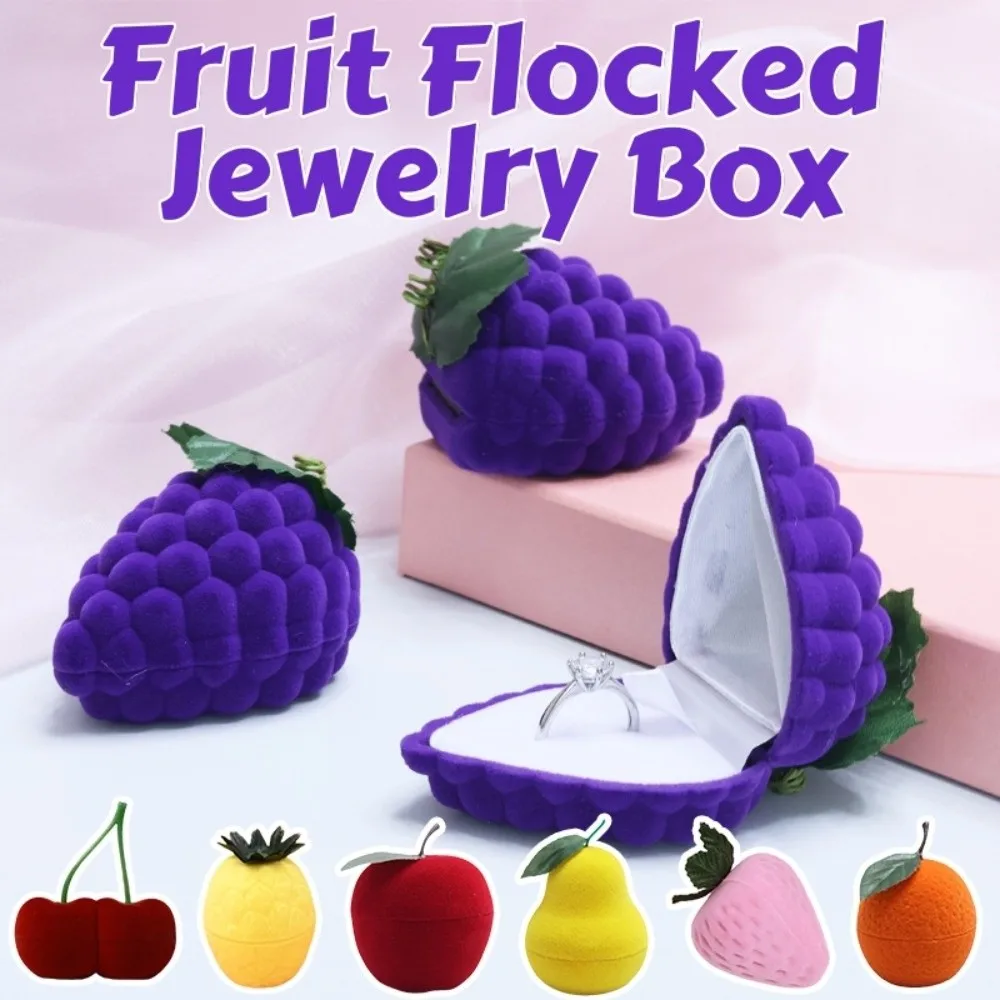 

Anti-collision Cherry Necklace Organizer Grape Pineapple Fruit Ring Box Orange Strawberry Flocked Jewelry Box