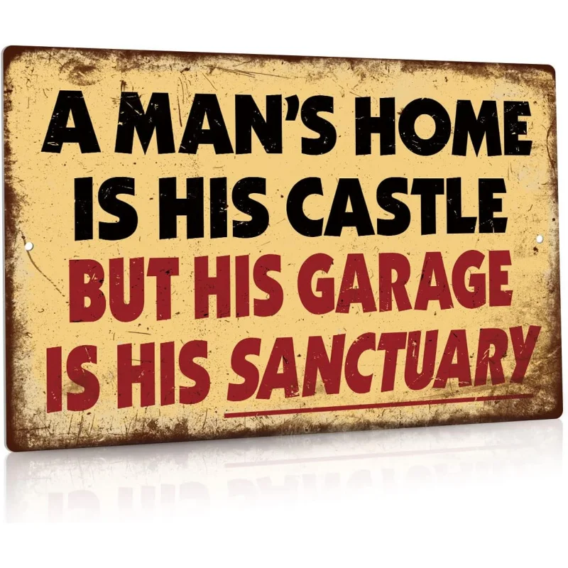 Retro Logo Garage Man Cave Wall Decoration Man's Home is His Castle Garage is His Refuge Signage 30x20x2cm