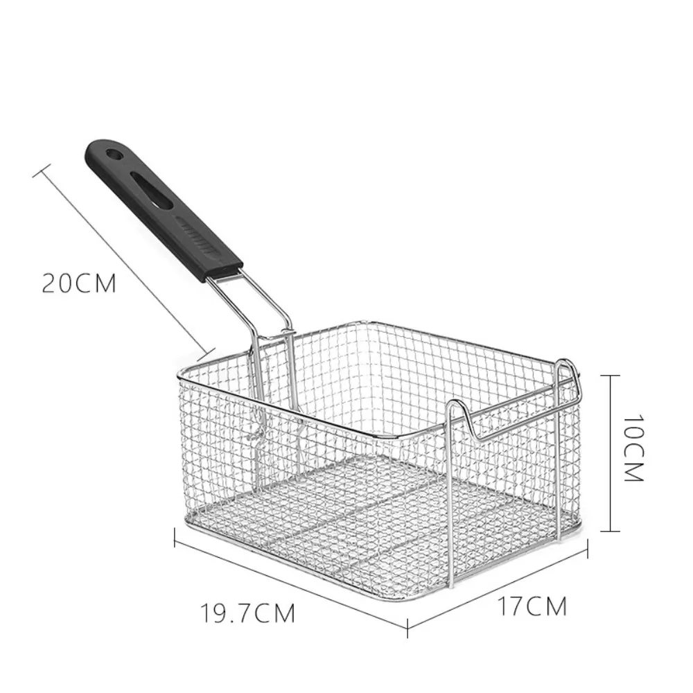 Durable Stainless Steel Frying Mesh Basket Square Large Capacity Filter Net Hangable French Fries Frame for Fry Chicken Fries