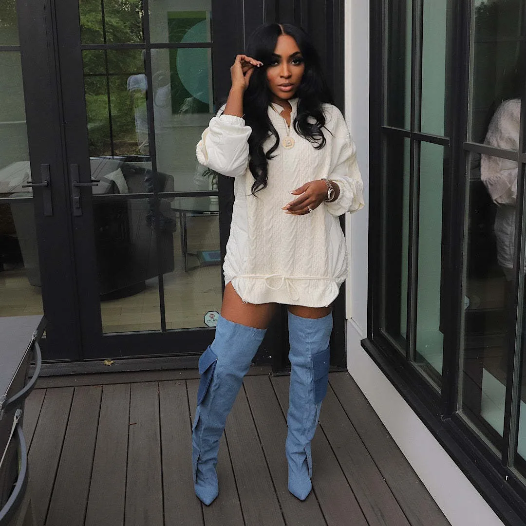 Women Knitted Parkas Coats Spliced Jackets Drawstring Long Sleeves Loose Y2k Solid Thick Casual Streetwear 2025 Autumn Winter