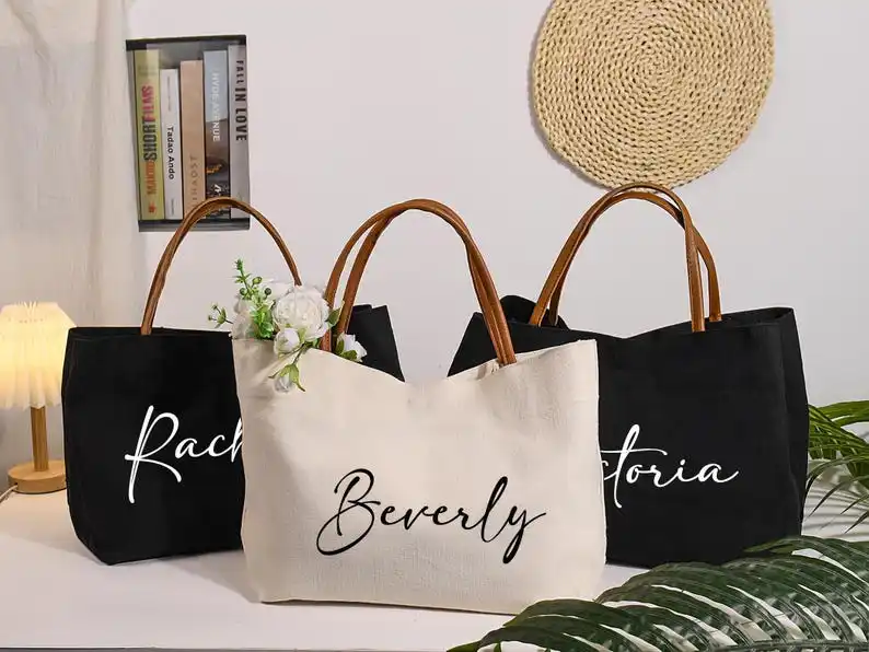 Free Custom Canvas Tote Bags Bridesamaid Gift Bag With Name Bridesmaid Beach Bag Wedding Bag Gift Ladies Shoulder Carry Handbags