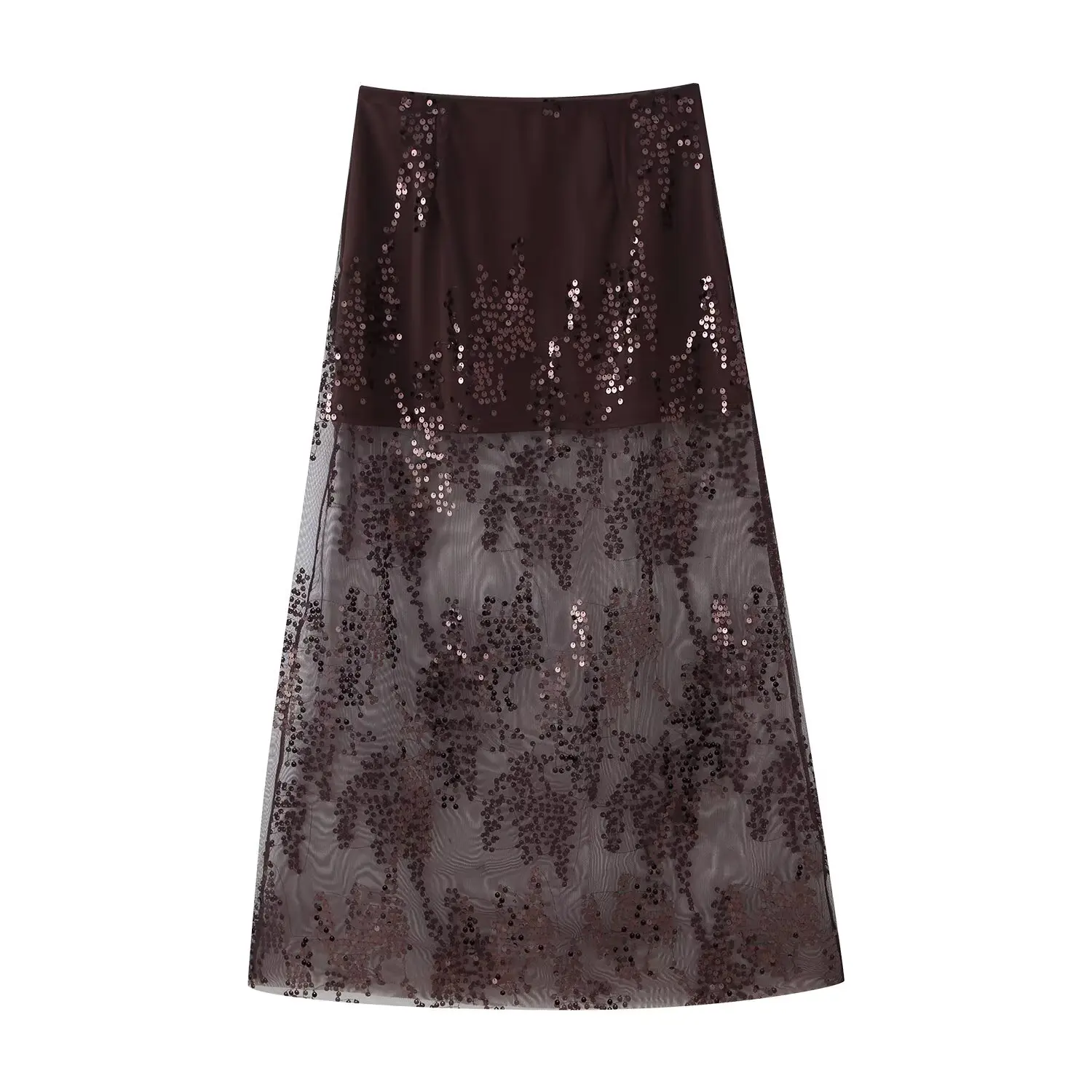 Sexy High Waist Shiny Sequin A-Line  Skirt Breathable High Waist Figure Show off Outerwear American Style Half-length Skirt