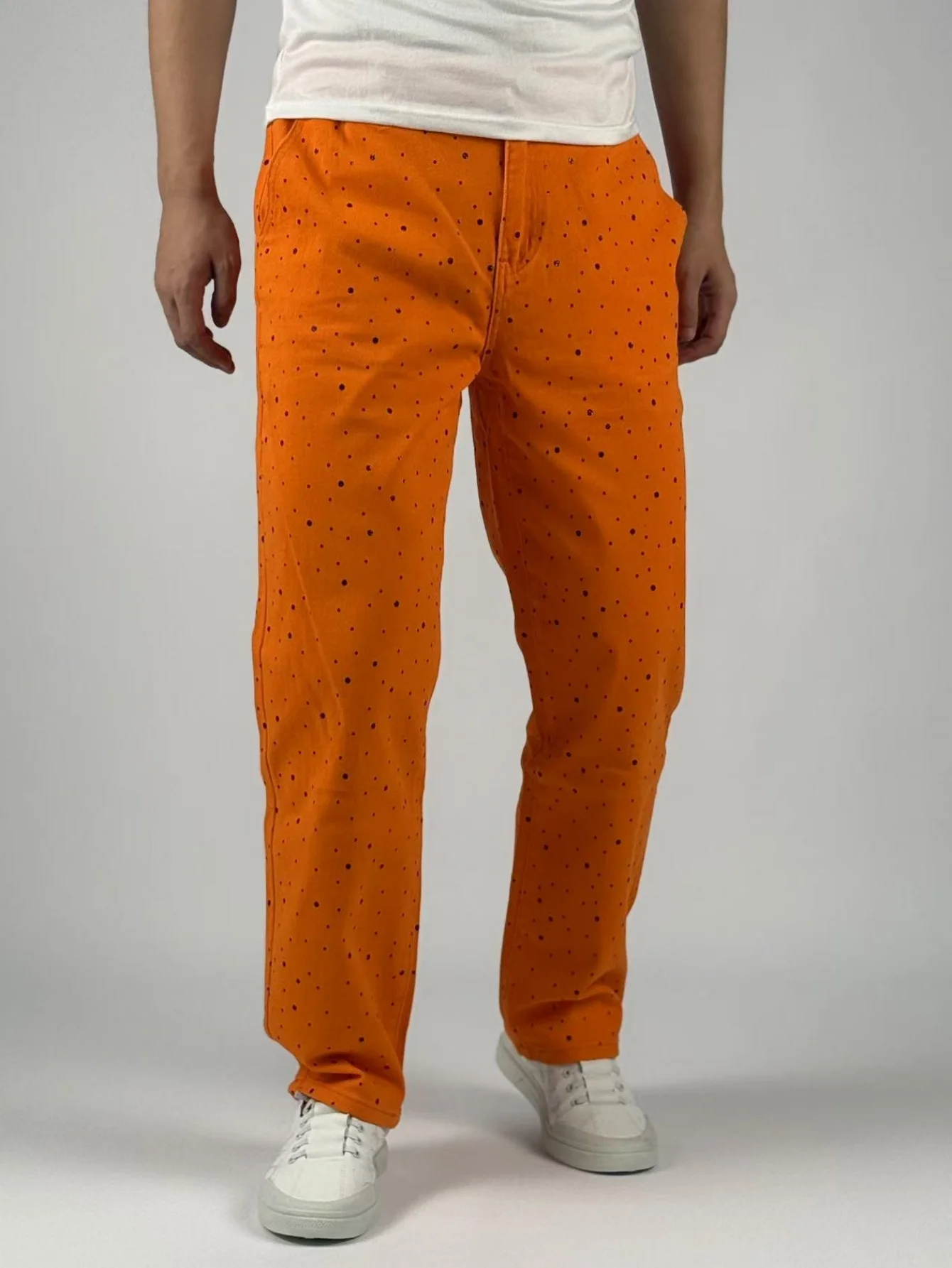 KING JEANS Marca Y2K Arancione Multi-Generazione Elastico in Vita Gamba Diritta Allentata Stile Alla Moda e Versatile