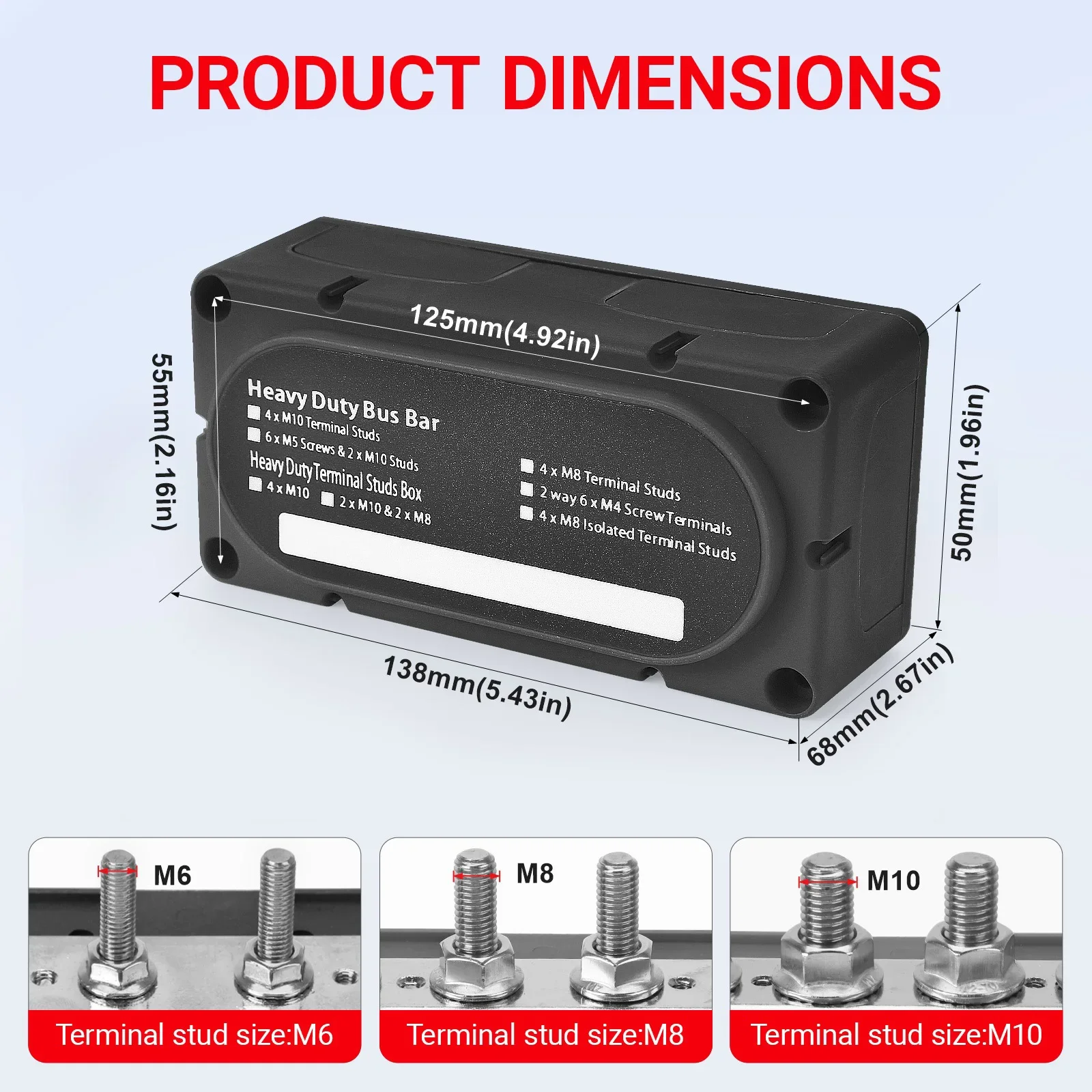 12-48V Copper Nickel Nylon M6 M8 M10 Power Distribution Block Module Heavy Duty Bus Bar 4 Studs Single Row For Truck Car Boat