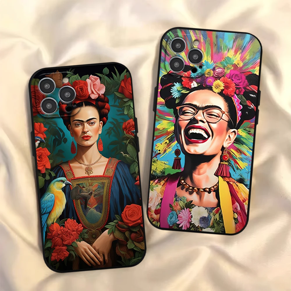 Fashion F-Frida K-KahlosS Phone Case for iPhone 12 11 13 14 15 16 Max Pro Plus Black Soft Silicone Cover