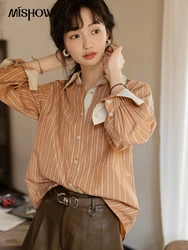 MISHOW Loose Striped Shirt for Women Autumn 2024 Contrasting Lapel Top Single Breasted Patchwork Shirts Office Lady MXD41C0286