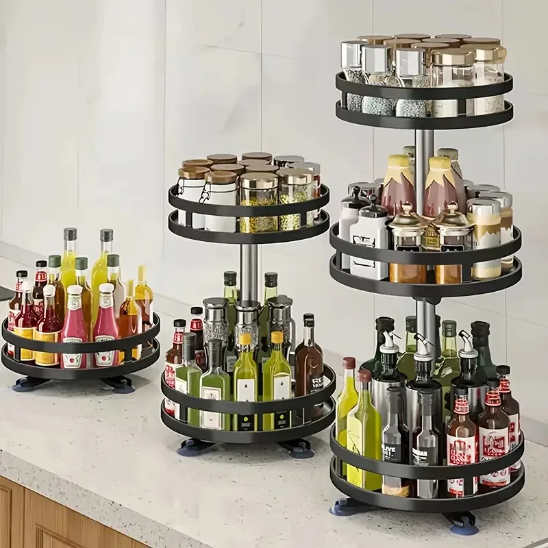 360°Rotating Kitchen Spice Storage Rack Organizer Desktop No Punching Home Multi-layer Round Rotating Spice Bottle Shelf Storage image 6
