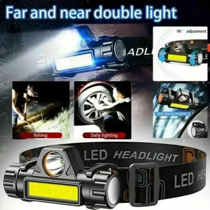 Rechargeable COB LED USB Headlamp Strong Magnetic Powerful Headlight Super Bright Waterproof Head Torch For Outdoor Fishing