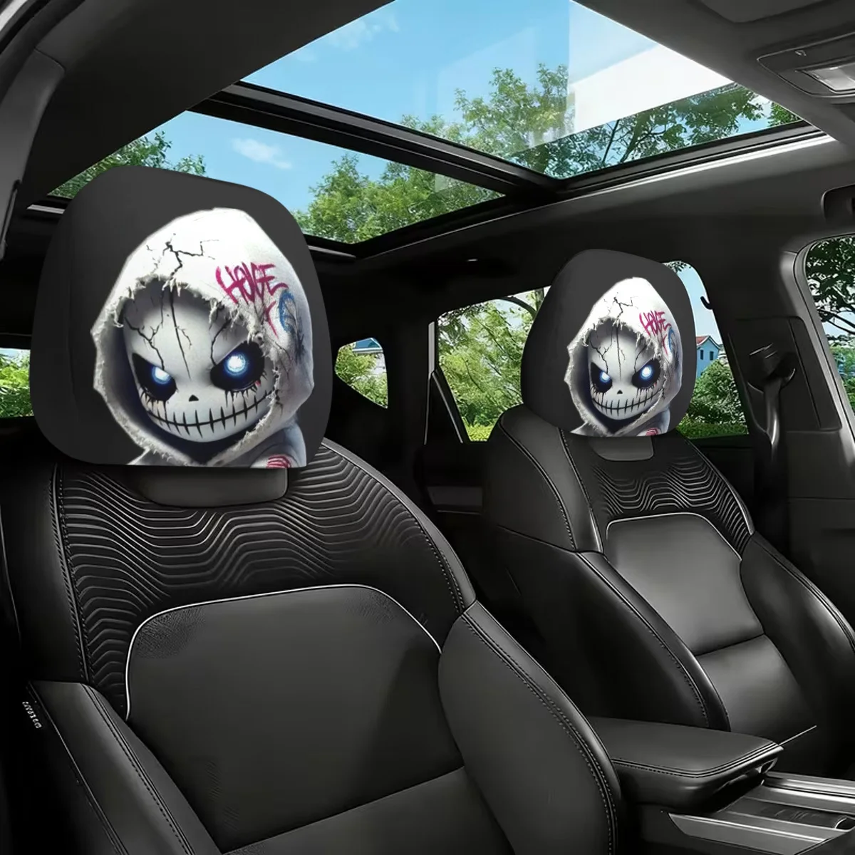 

2pcs, Gothic Style Skull Print Car Headrest Covers, Easy to Install And Wash, Fits Well for Self-Driving Trips And Daily Commu