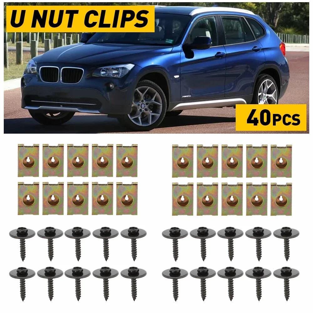 

40Pcs Metal Car Screw Body Fender Bumper Retainer Auto Fastener Clips U Nut Clips Gasket Hex Bolts Kits Car Interior Accessories