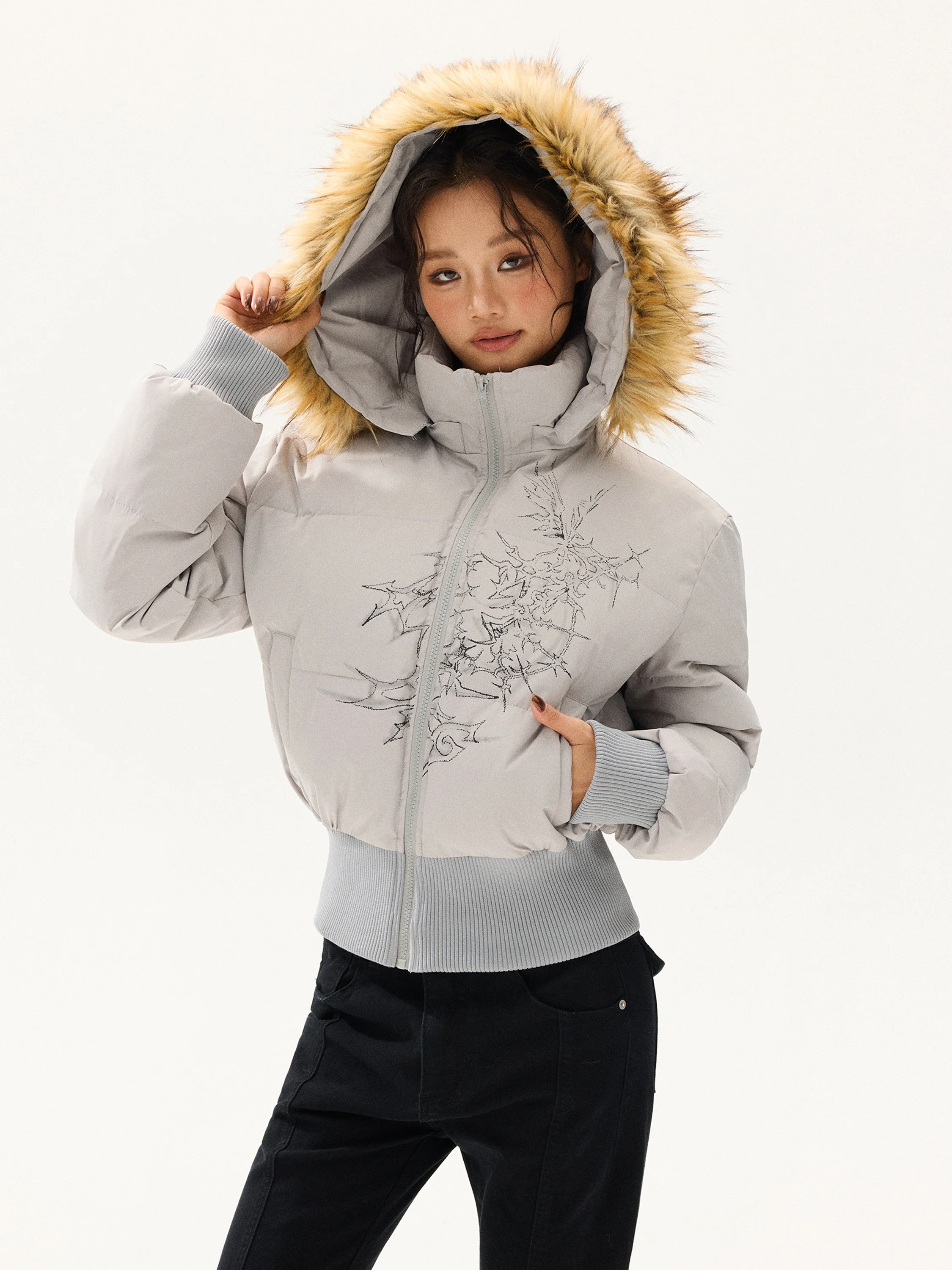 

Warmth ort Cotton Jaet Women's Coat Detachable Fur Collar Hooded Slimming Outerwear Free Sonata American Sle Spicy Girl