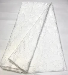 Tela de encaje Jacquard de brocado africano blanco, tejido de Damasco Floral nigeriano de alta calidad para vestido de fiesta de boda, 2024