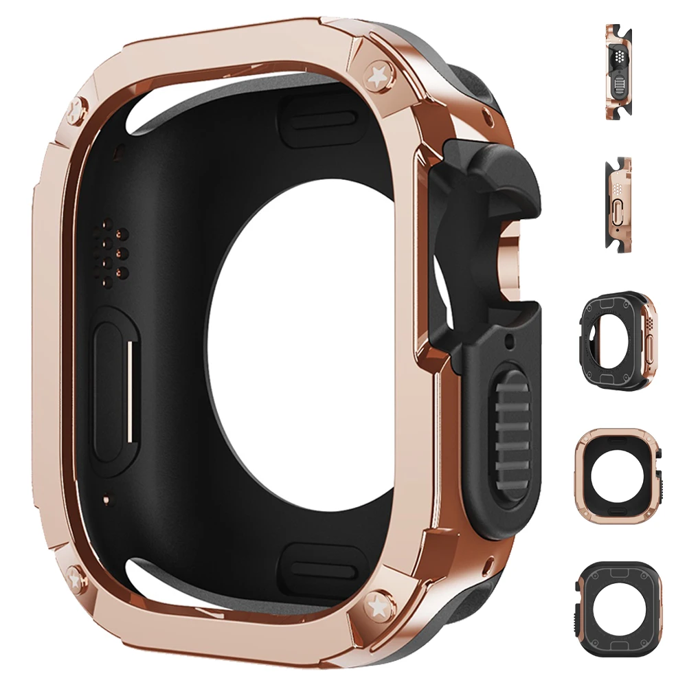 PC+TPU Watchcase For Apple Watch Ultra 2 1 49MM 2in1 Shockproof Protector Bumper Rubber 45MM 41MM For iWatch 9 8 7 6 5 4 SE 44MM