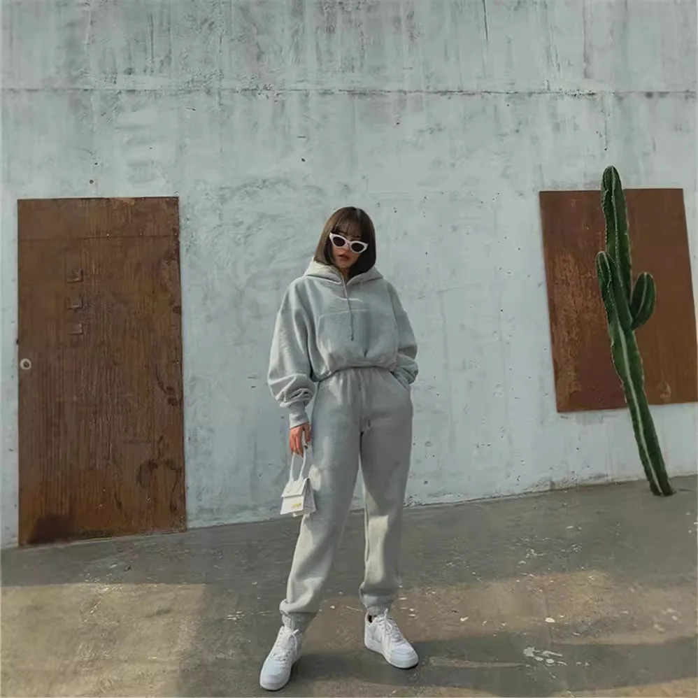 Long Sleeve Hooded Sportswear Set Women's Casual 2-Piece