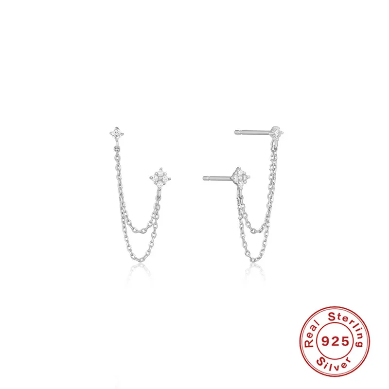 925 Sterling Silver INS Trend Chain Tassel Stud Earrings Zircon Fashion Tassel Chain Earrings For Women Jewelry Friends