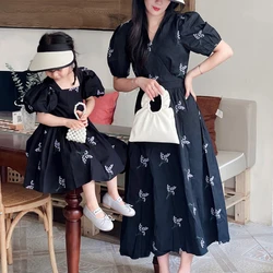 Like Mother Like Daughter Dresses Elegant and Pretty Same Mom and Baby Girl Princess Dress for Women's Blue Short Sleeve Frocks