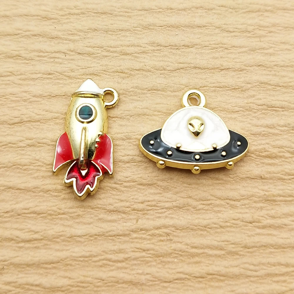 10pcs Enamel Rocket Charm for Jewelry Making Diy Accessories Zinc Alloy Gold Plated