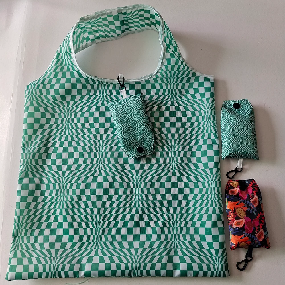 Fashionable Custom Print Compact Collapsible Handbag Recycled Durable High Quality Polyester Shopping Bag Reusable Storage Bag