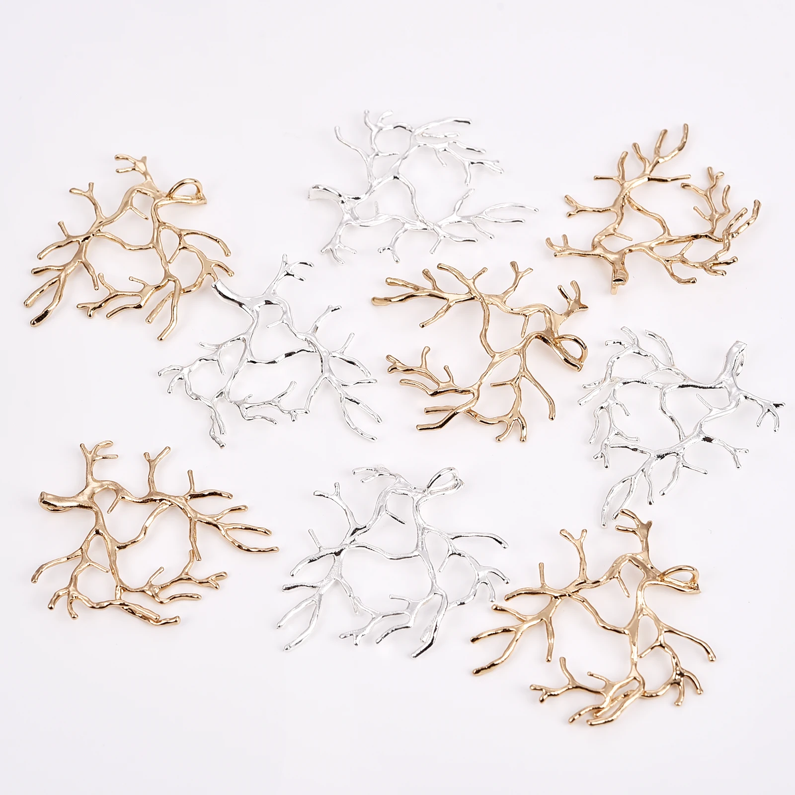 5Pcs Copper Plating Silver Tree Branch Blank Base Necklace Pendants For Cabochon Cameo DIY Jewelry Making Accessories 27X31mm