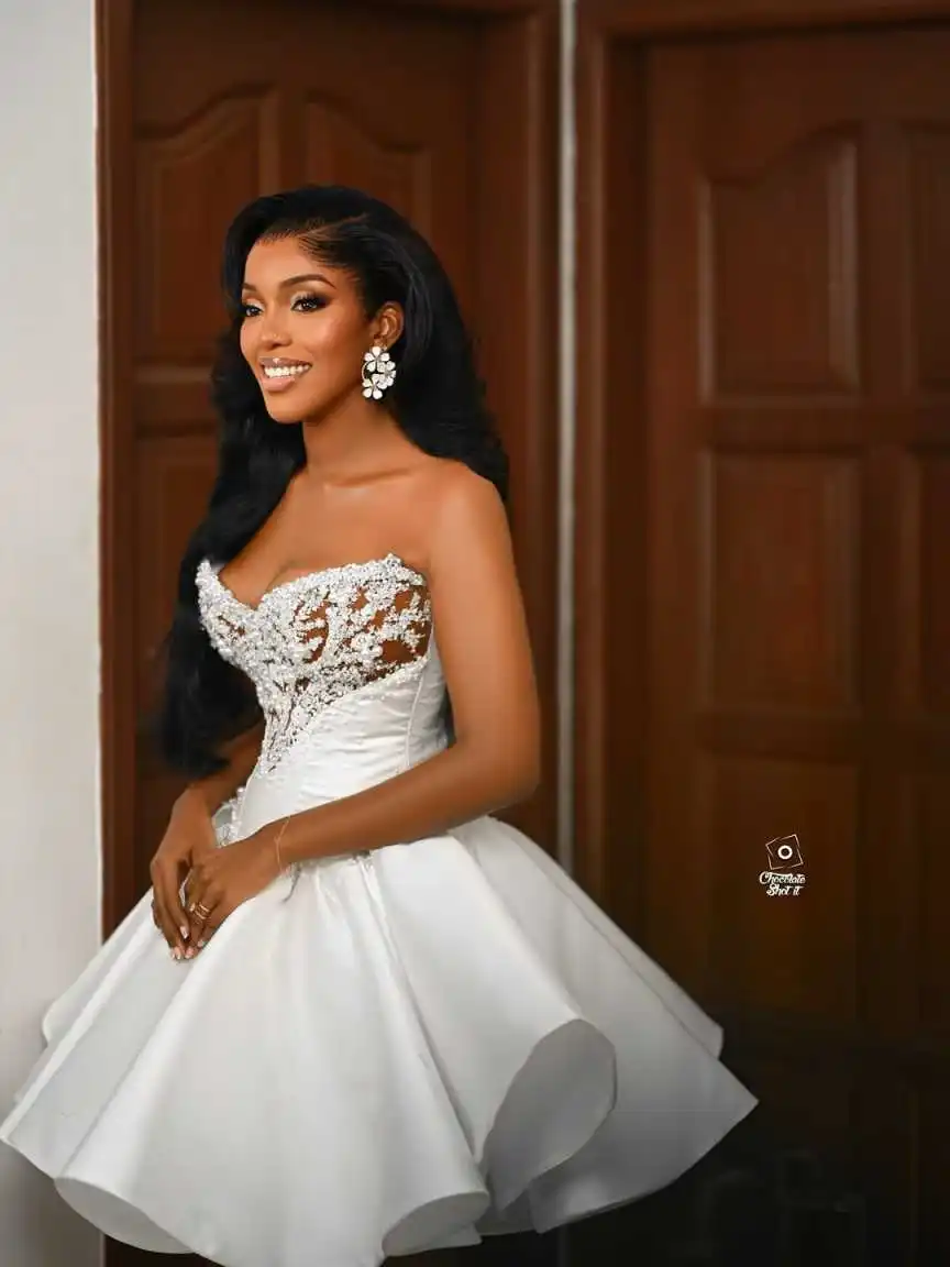 Mini vestido De Novia línea A sin tirantes con satén hasta la rodilla Vestidos De Novia ocasión Formal Vestidos De Novia personalizados