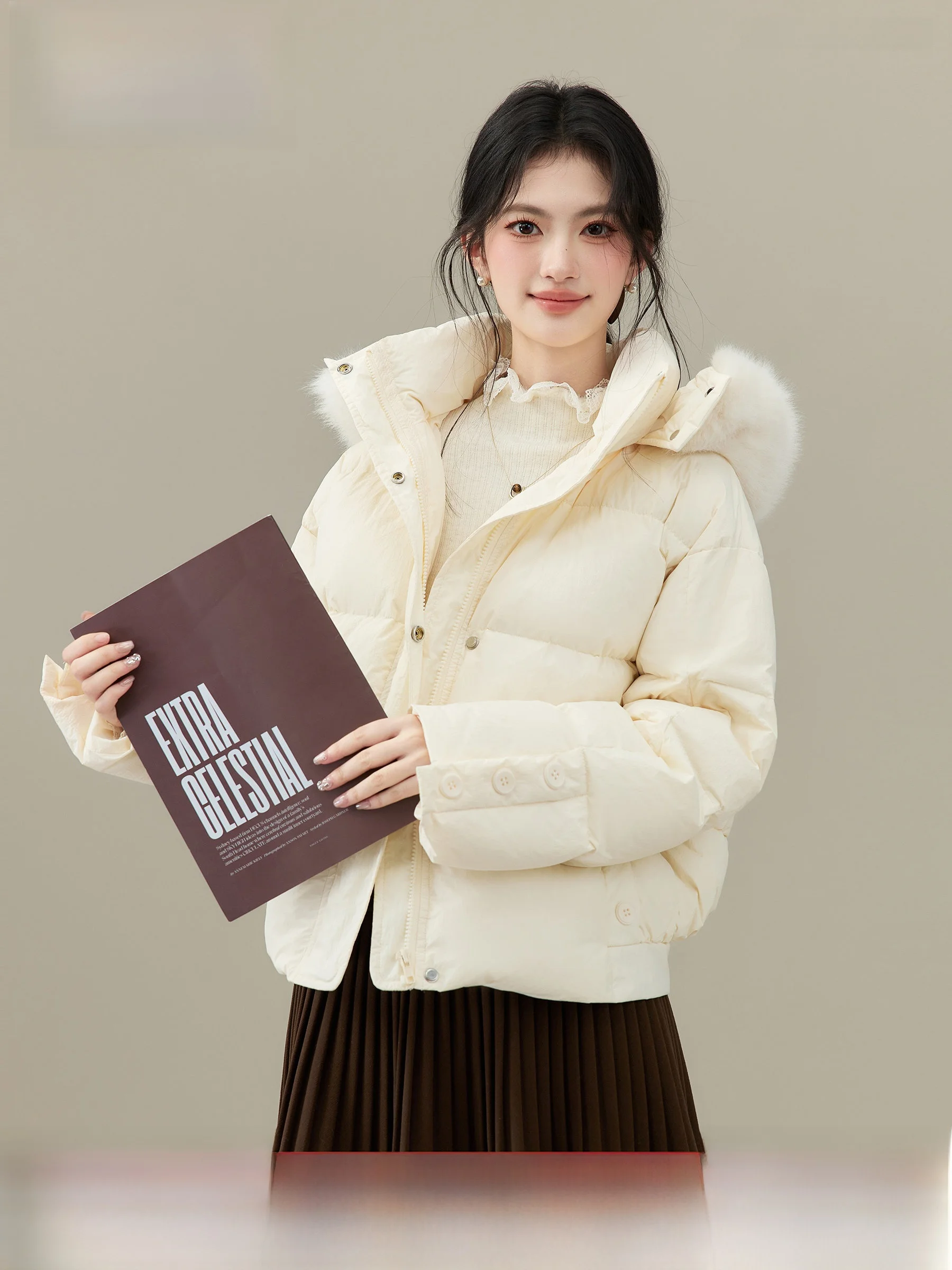 

Женская утепленная куртка Lingjiu с капюшоном, 90% белый пух, теплосберегающая, короткая, двухцветная, на молнии, с длинными рукавами