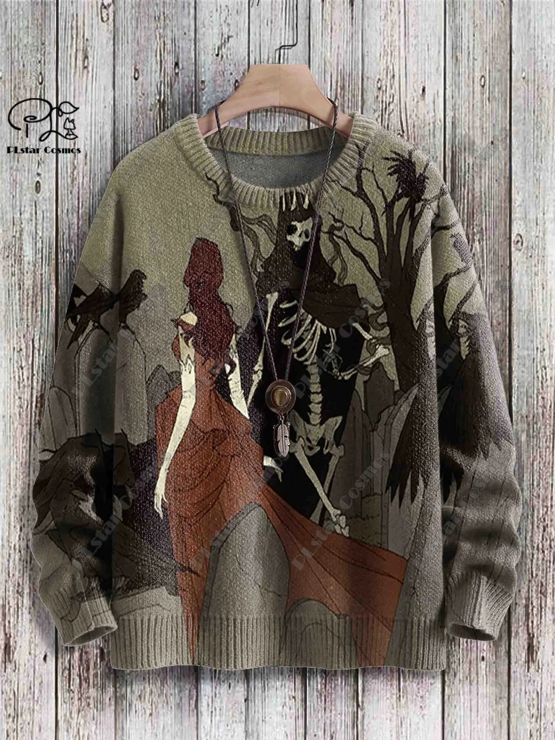 Unisex Halloween Series 3D Impresso Horror Sweater, Corvo Esqueleto, Gato Padrão, Casual Camisola Feia, Inverno, Novo, Autêntico, W-4