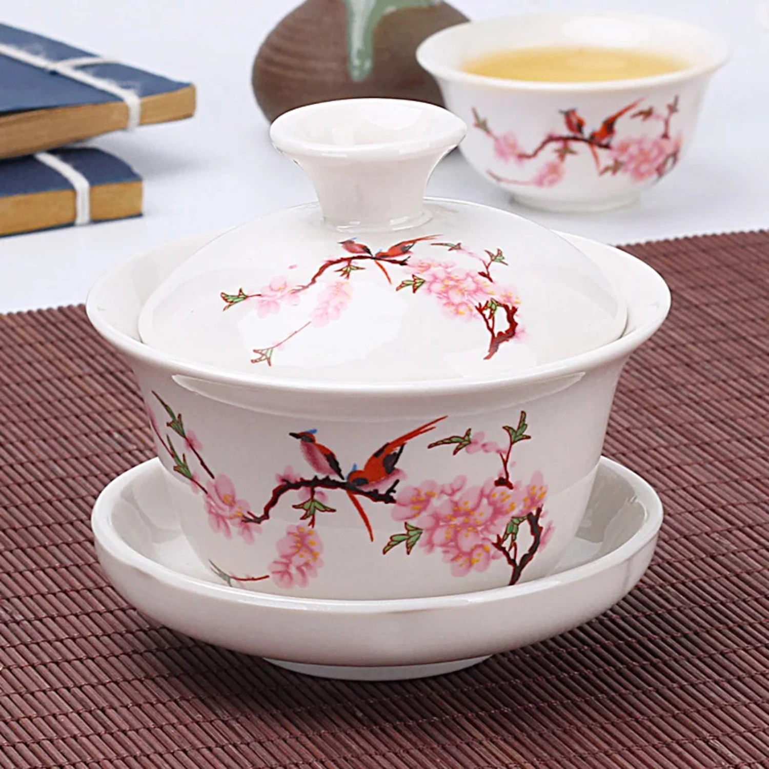 Traditional Chinese Bone China Tea Set with Dehua Gaiwan Tea Pot, Portable Travel Kettle for Easy Brewing.