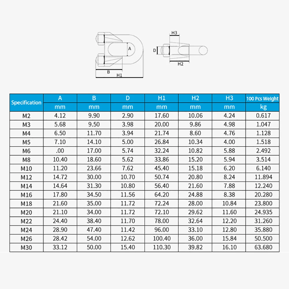 U Type Steel Wire Rope Clamp Fixing Clip M2 M3 M4 M5 M6 M8 M10 M12 M14 M16 M18 M20 M22-M32 304 Stainless Steel Cable Sleeve Clip