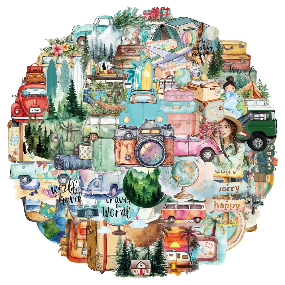 50 Uds. De pegatinas decorativas simples creativas para viajes al aire libre, Material transparente PET, cuenta de mano, pegatinas para funda de teléfono