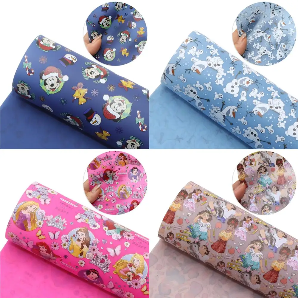 Disney Cinderella 20*33cm UV Printing Jelly Faux Leather Sheets Cartoon Synthetic Leather Roll Fabric DIY Earrings Hair Bows