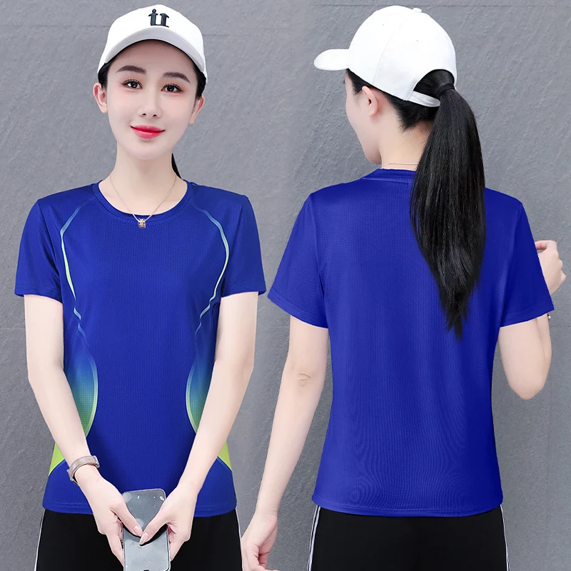 New Summer Women'S Casual Ice Silk Quick Drying Round Neck T-Shirt Fashion Versatile Comfortable Loose And Slimming Sports Top