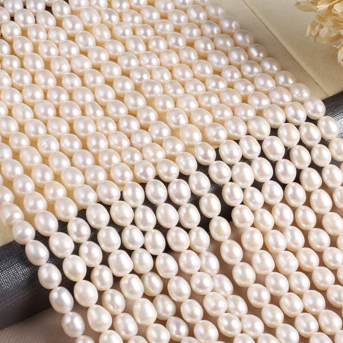 100% Natural Freshwater Pearl Beads High-quality 36cm Rice Shaped White Pearls 7-8mm Jewelry Making DIY Necklace Bracelet Gift