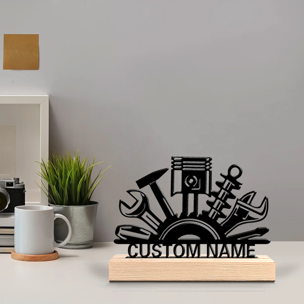 1pc repair tool Custom Letter Metal Statue Iron Ornament Art Crafts With Wood Base Metal Sculpture With Wood Base For Kids Gifts