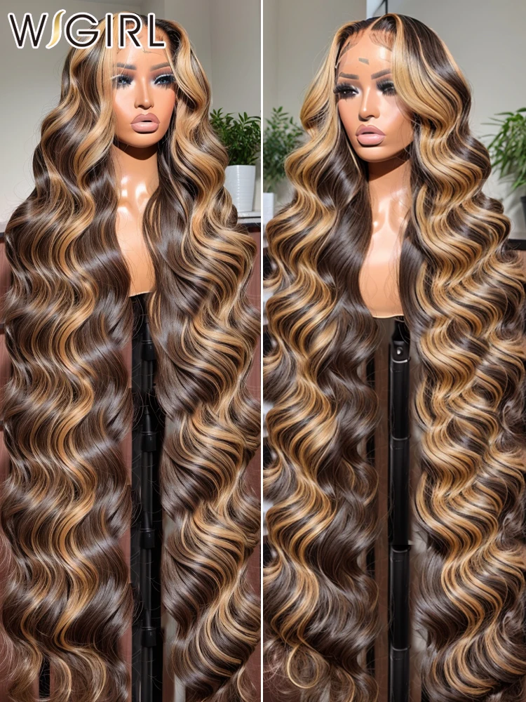 HD 220% 13x6 Ombre Highlight Blonde Body Water Wave 30 40 Inch Lace Frontal Human Hair Wigs 13x4 Colored Lace Front Wig