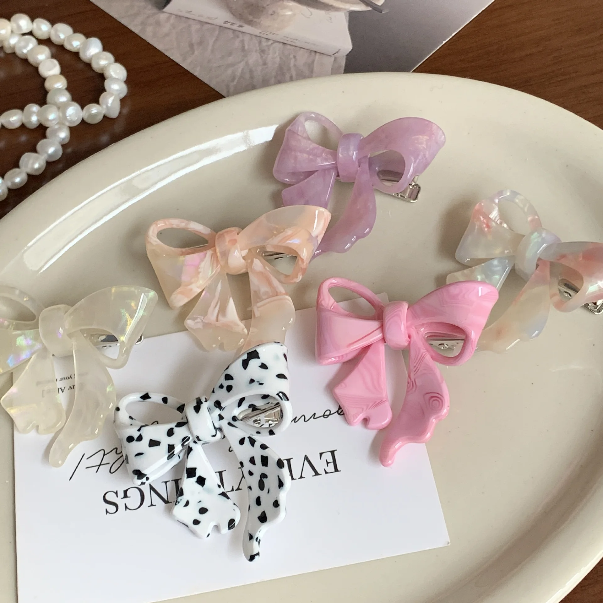 

YHJ Korean Style Sweet Asymmetrical Bow Knot Acetate Edge Clip Bangs Clip Hairpin Hair Clips Hair Accessories for Women Girls
